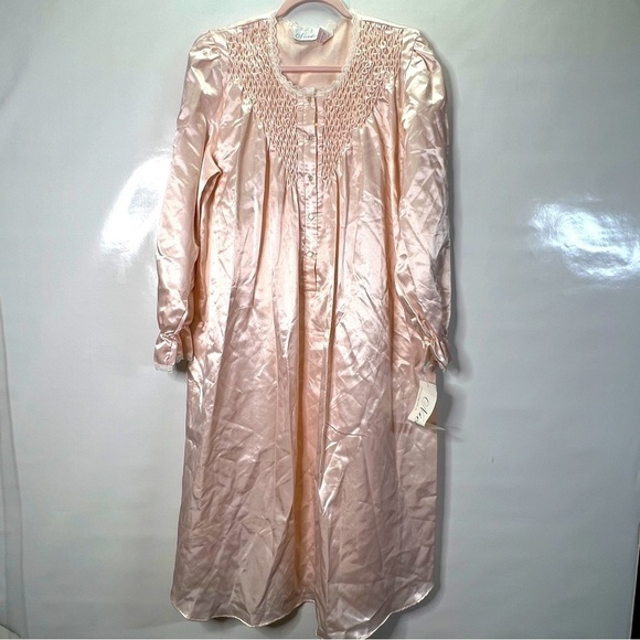 Vintage Pink Satin Nicole Full Length Night Gown Size Large
